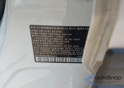 2019 Volkswagen Tiguan 2.0T Se/2.0T Sel/2.0T Sel R-Line/2.0T Sel R-Line Black из США, поврежденный, VIN 3VV3B7AX4KM199499